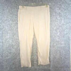 J. Jill Women's Linen Stretch Pants Cropped Flat Front Pull On Tan Beige Size M